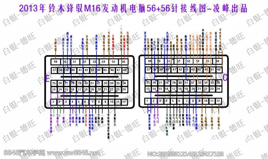 2013年铃木锋驭M16发动机电脑56+56针接线图